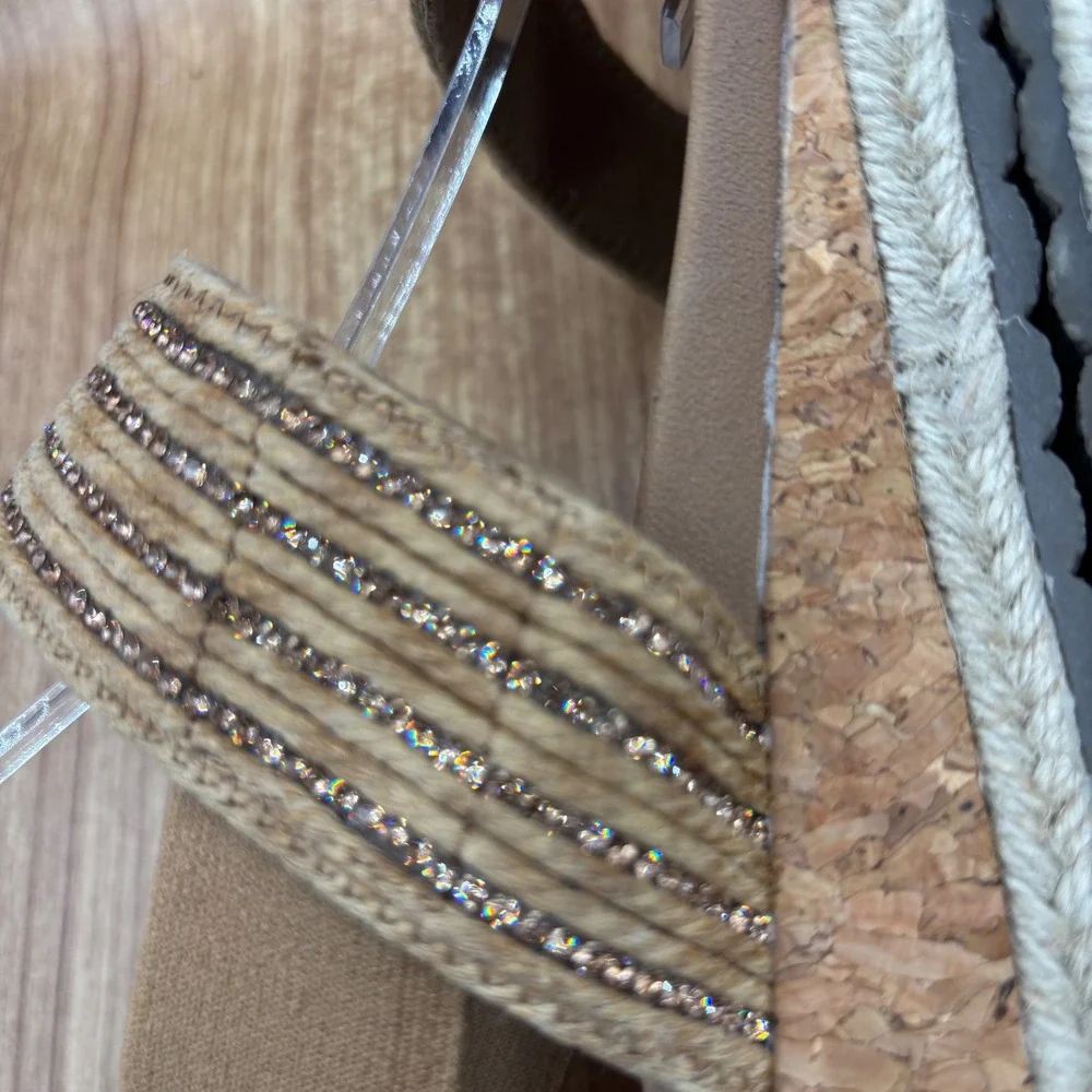 Skechers Cali Breezie Vegan Wedge Brown Women's Size 11 Rhinestone‎ Sandals